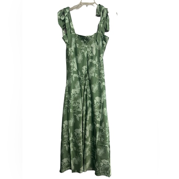 Hutch Women’s White Green Floral Satin Square Neck Tie Shoulder Midi Dress NWT 8 - Picture 4 of 12